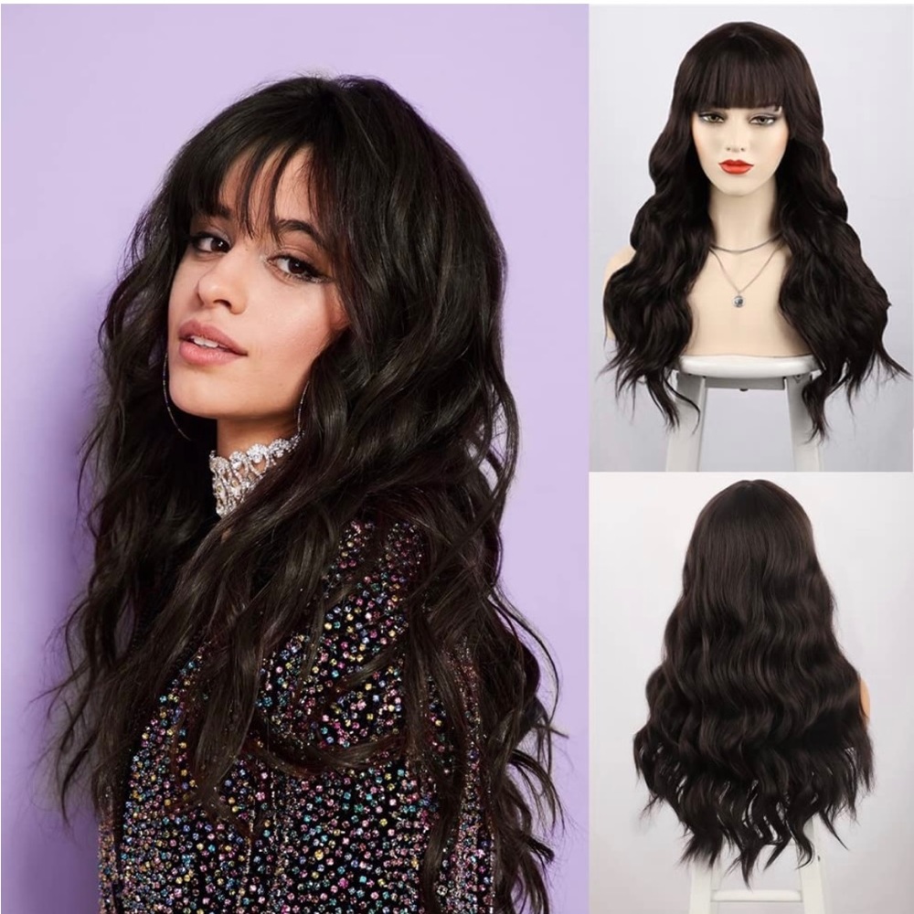 Human hair blend dark brown wig